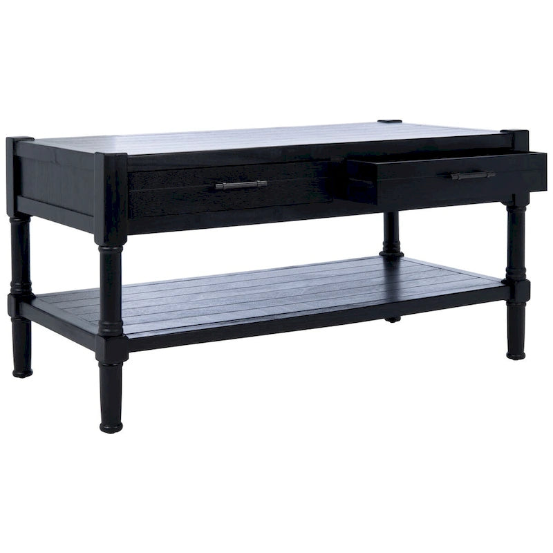 2-Drawer Coffee Table with Bottom Shelf – Distressed White / Grey / Black / Brown