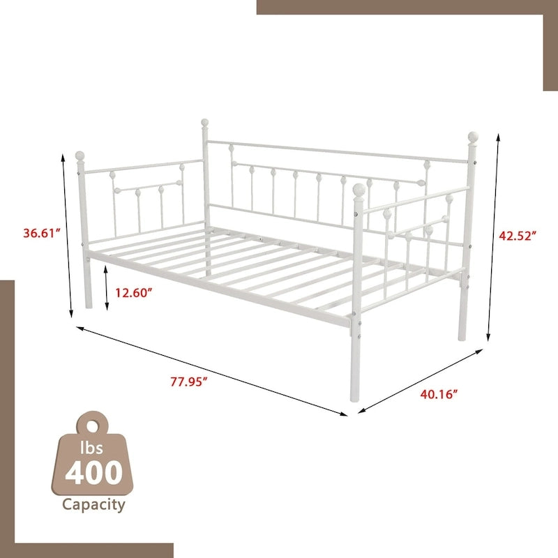 Metal Twin Daybed Frame, Sofa & Bed Dual-Use, Black / Gold / White, Fits 1–2