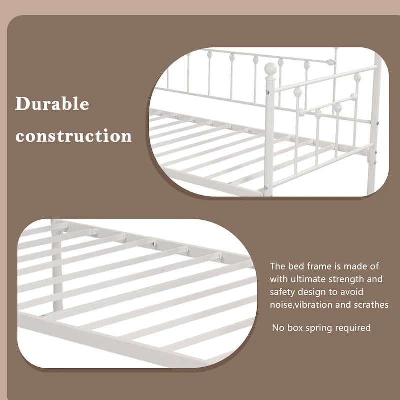 Metal Twin Daybed Frame, Sofa & Bed Dual-Use, Black / Gold / White, Fits 1–2