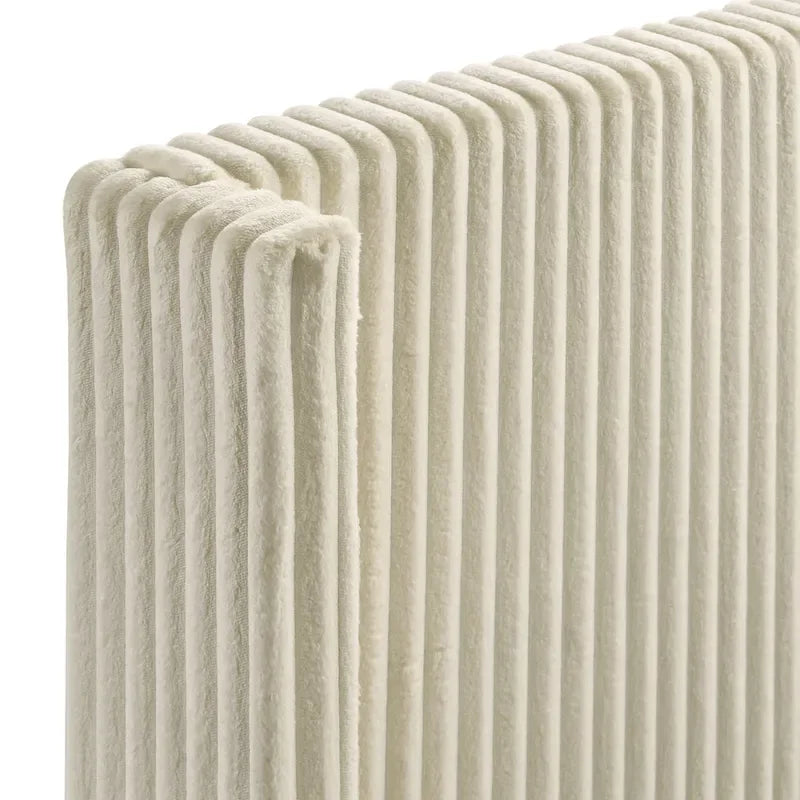 Cream Corduroy Wing-Back Panel Bed & 2 Nightstands – Queen/King
