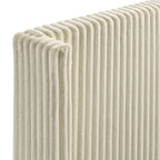 Cream Corduroy Wing-Back Panel Bed & 2 Nightstands – Queen/King