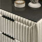 Cream Corduroy Wing-Back Panel Bed & 2 Nightstands – Queen/King