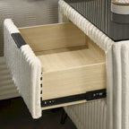 Cream Corduroy Wing-Back Panel Bed & 2 Nightstands – Queen/King