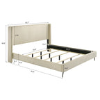 Cream Corduroy Wing-Back Panel Bed & 2 Nightstands – Queen/King