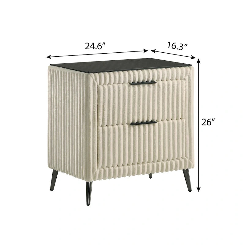 Cream Corduroy Wing-Back Panel Bed & 2 Nightstands – Queen/King