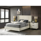 Cream Corduroy Wing-Back Panel Bed & 2 Nightstands – Queen/King