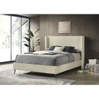 Cream Corduroy Wing-Back Panel Bed & 2 Nightstands – Queen/King