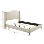 Cream Corduroy Wing-Back Panel Bed & 2 Nightstands – Queen/King