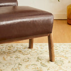 Glitzhome 24.5W Leatherette Accent Stool With Walnut Rubberwood Legs
