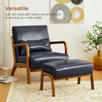 Glitzhome 24.5W Leatherette Accent Stool With Walnut Rubberwood Legs