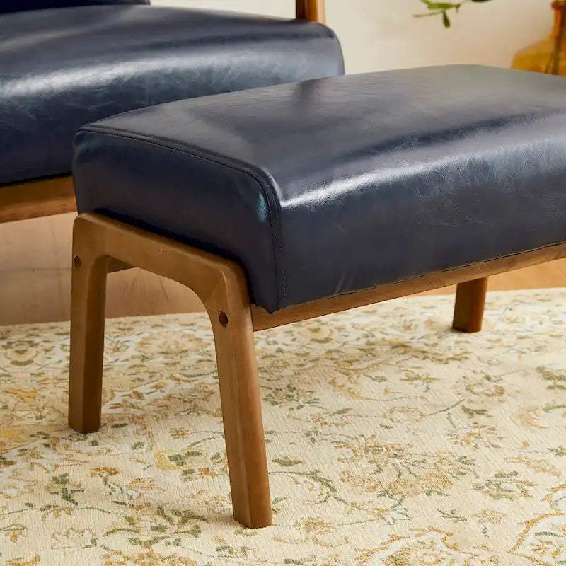Glitzhome 24.5W Leatherette Accent Stool With Walnut Rubberwood Legs
