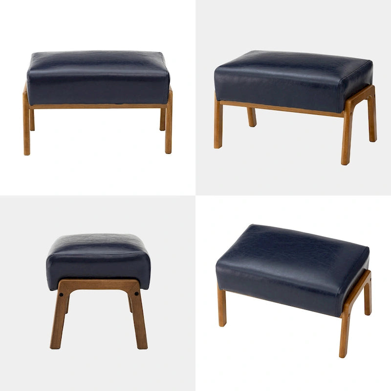 Glitzhome 24.5W Leatherette Accent Stool With Walnut Rubberwood Legs