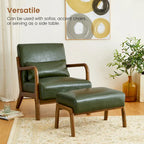 Glitzhome 24.5W Leatherette Accent Stool With Walnut Rubberwood Legs
