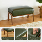 Glitzhome 24.5W Leatherette Accent Stool With Walnut Rubberwood Legs