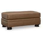 Caramel Leather Ottoman, 44"W × 24"D × 19"H, Single Seat