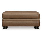 Caramel Leather Ottoman, 44"W × 24"D × 19"H, Single Seat