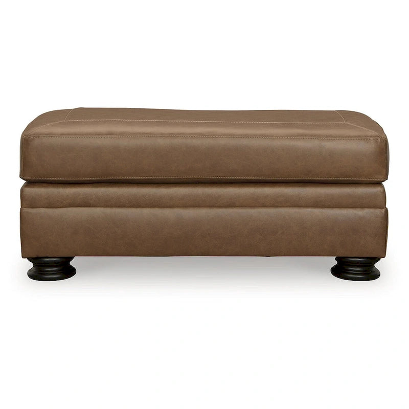 Caramel Leather Ottoman, 44"W × 24"D × 19"H, Single Seat