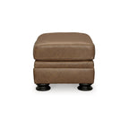 Caramel Leather Ottoman, 44"W × 24"D × 19"H, Single Seat