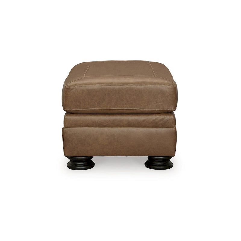 Caramel Leather Ottoman, 44"W × 24"D × 19"H, Single Seat