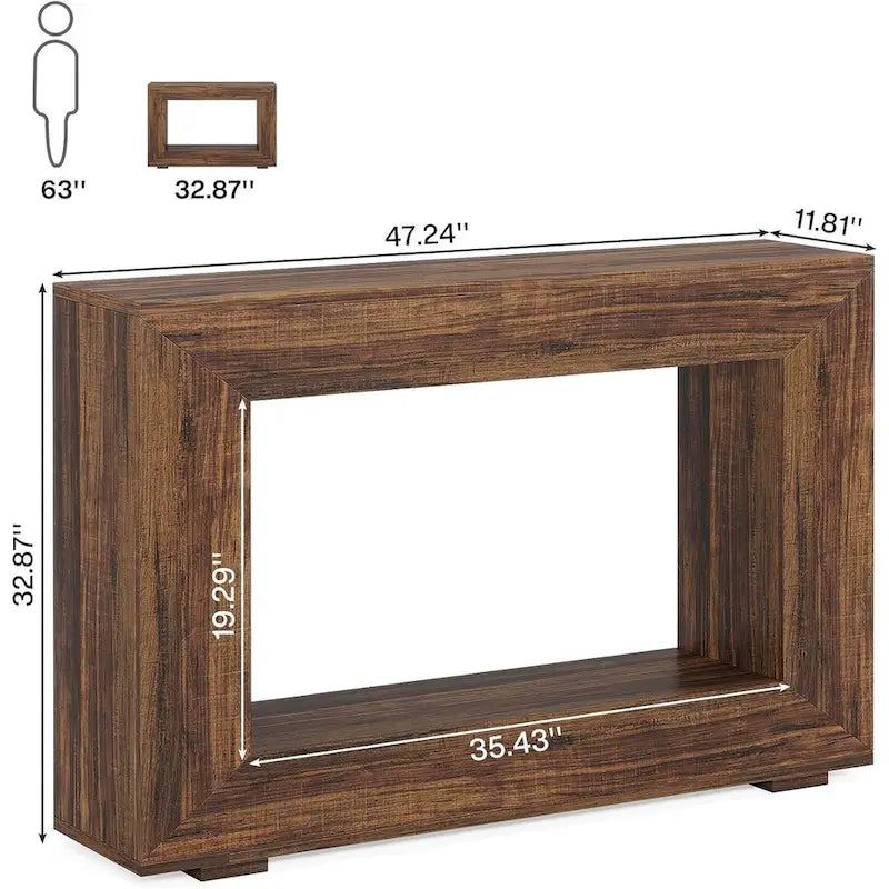 Rustic Console Sofa Table for Entryway, Hallway, Living Room - 47.24 W x 32.8 H x 11.81 D