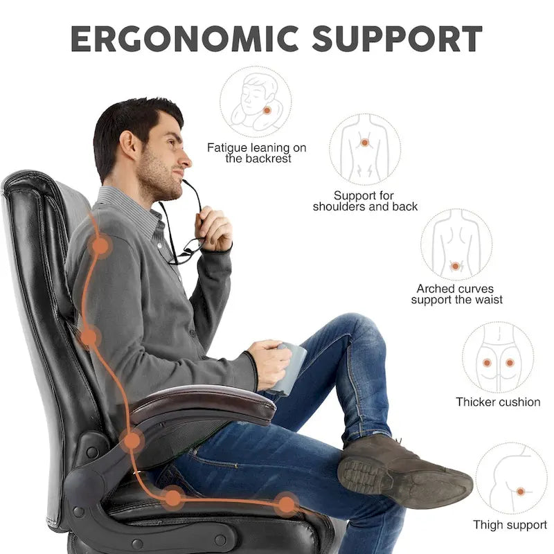Executive Office PU Leather Desk Chair High Back Flip-Up Armrest Adjustable Ergonomic Home Office Chair