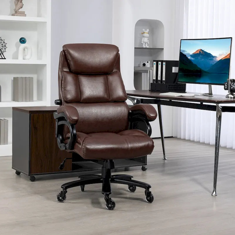 Black/Brown Executive Office Chair, PU Leather, Adjustable Height, 400 lbs Capacity, 1-Person