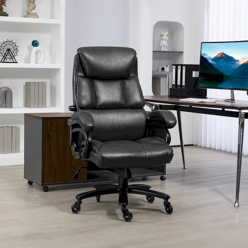 Black/Brown Executive Office Chair, PU Leather, Adjustable Height, 400 lbs Capacity, 1-Person