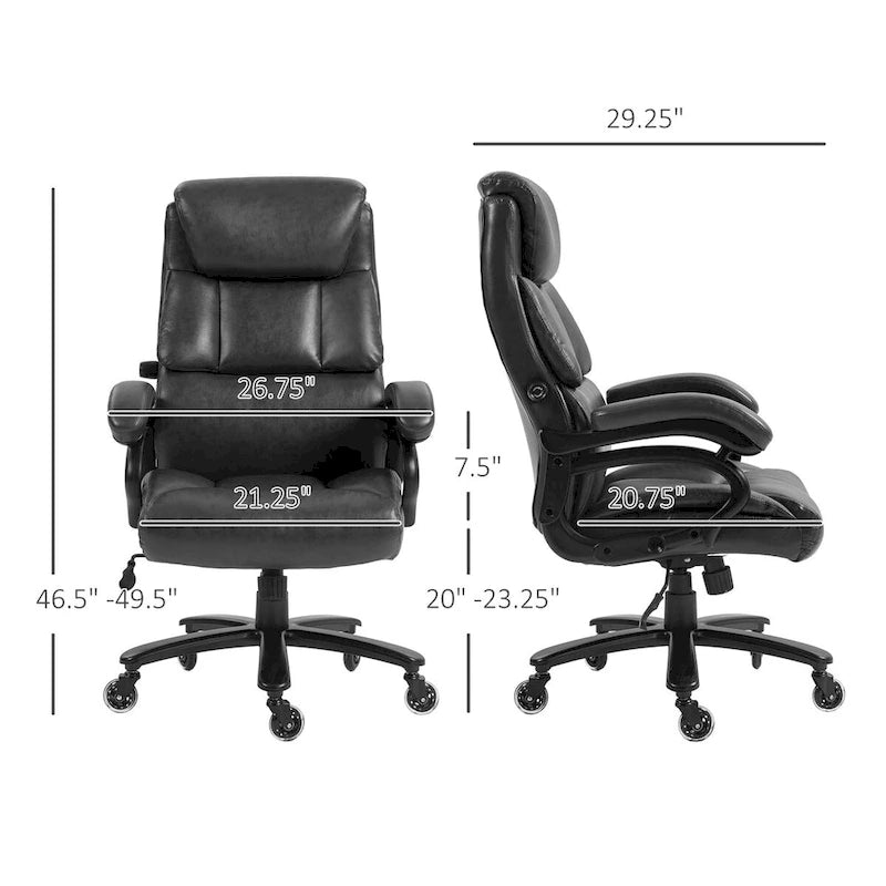 Black/Brown Executive Office Chair, PU Leather, Adjustable Height, 400 lbs Capacity, 1-Person