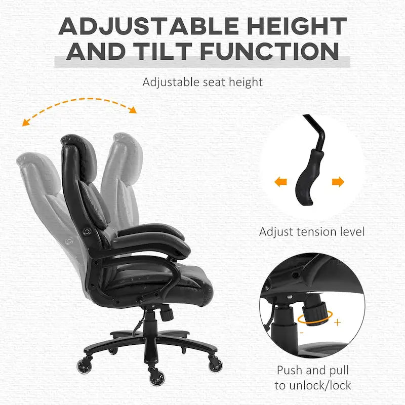 Black/Brown Executive Office Chair, PU Leather, Adjustable Height, 400 lbs Capacity, 1-Person