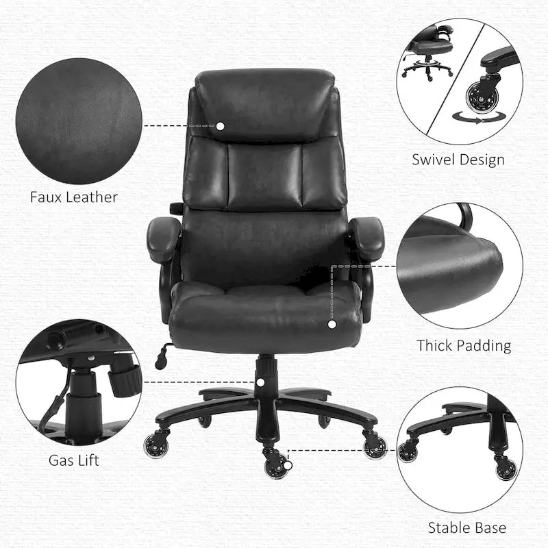 Black/Brown Executive Office Chair, PU Leather, Adjustable Height, 400 lbs Capacity, 1-Person