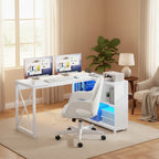 Brown / Grey / White Reversible L-Shaped Desk with Shelves, Power Outlets & RGB Light
