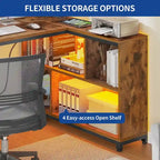 Brown / Grey / White Reversible L-Shaped Desk with Shelves, Power Outlets & RGB Light