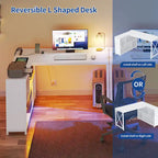 Brown / Grey / White Reversible L-Shaped Desk with Shelves, Power Outlets & RGB Light