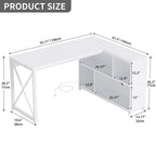 Brown / Grey / White Reversible L-Shaped Desk with Shelves, Power Outlets & RGB Light