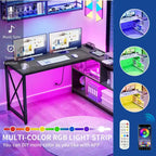 Brown / Grey / White Reversible L-Shaped Desk with Shelves, Power Outlets & RGB Light