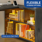 Brown / Grey / White Reversible L-Shaped Desk with Shelves, Power Outlets & RGB Light