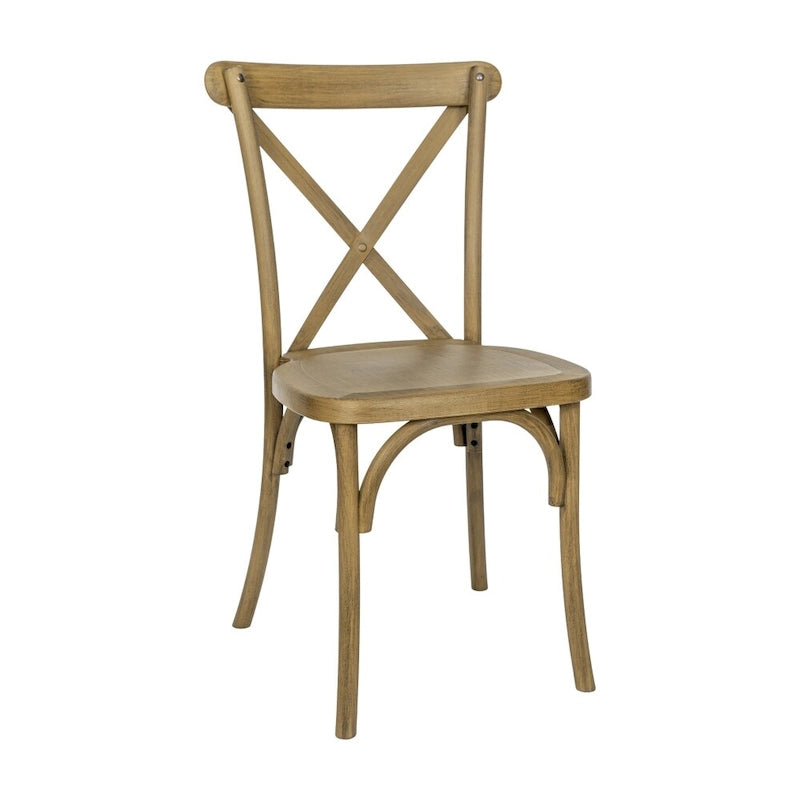 Indoor/Outdoor Commercial Grade Wood Look Resin Cross Back Chair - 19.25W x 19.75D x 35.25H