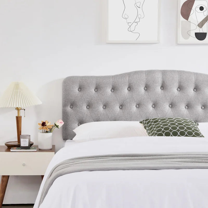 Upholstered King Headboard, Button Diamond Tufted Headboard with Adjustable Height ,Linen Fabric Padded Headboard