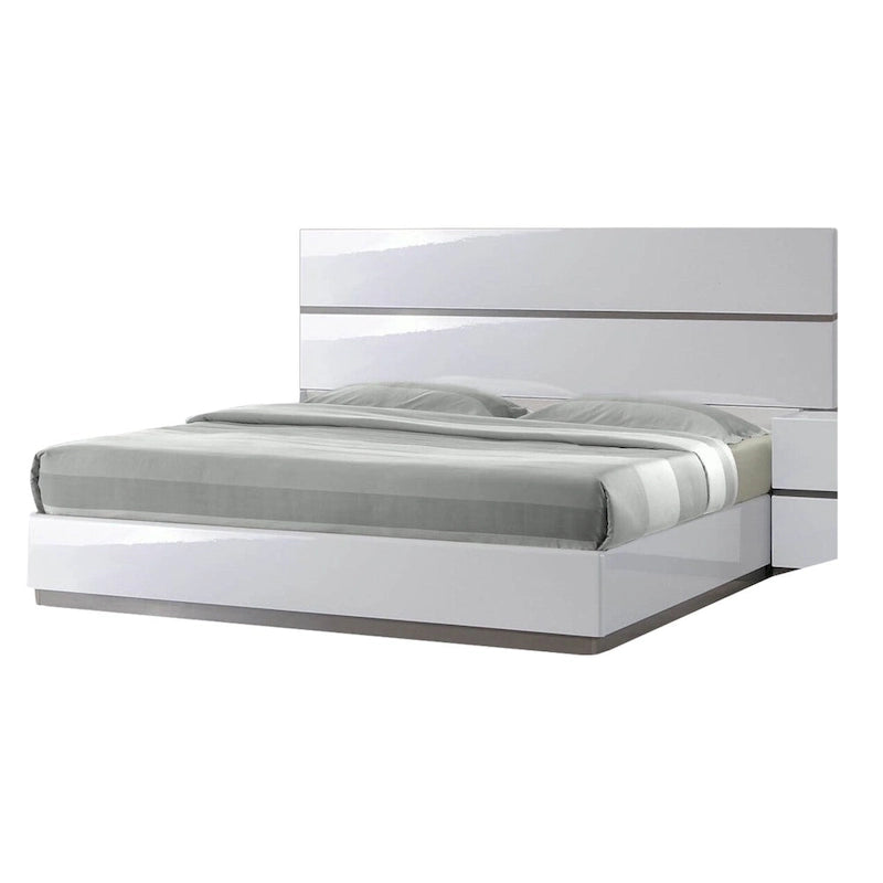 White & Gray High Gloss Platform Bed – Queen / King, Sleeps 1–2