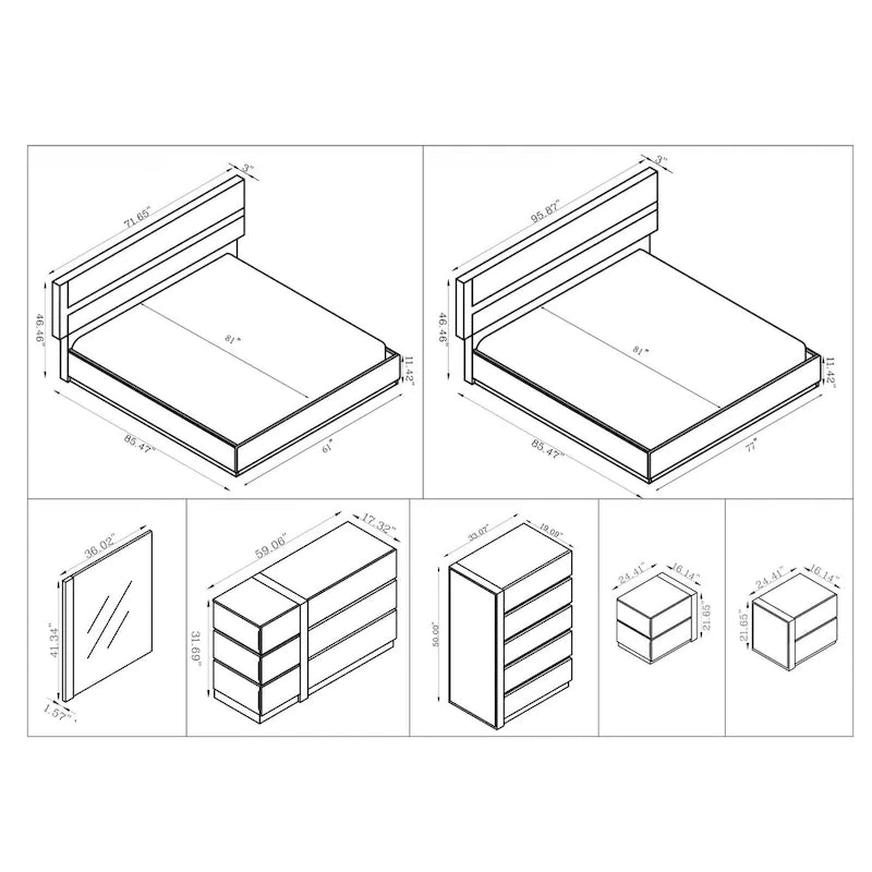 White & Gray High Gloss Platform Bed – Queen / King, Sleeps 1–2